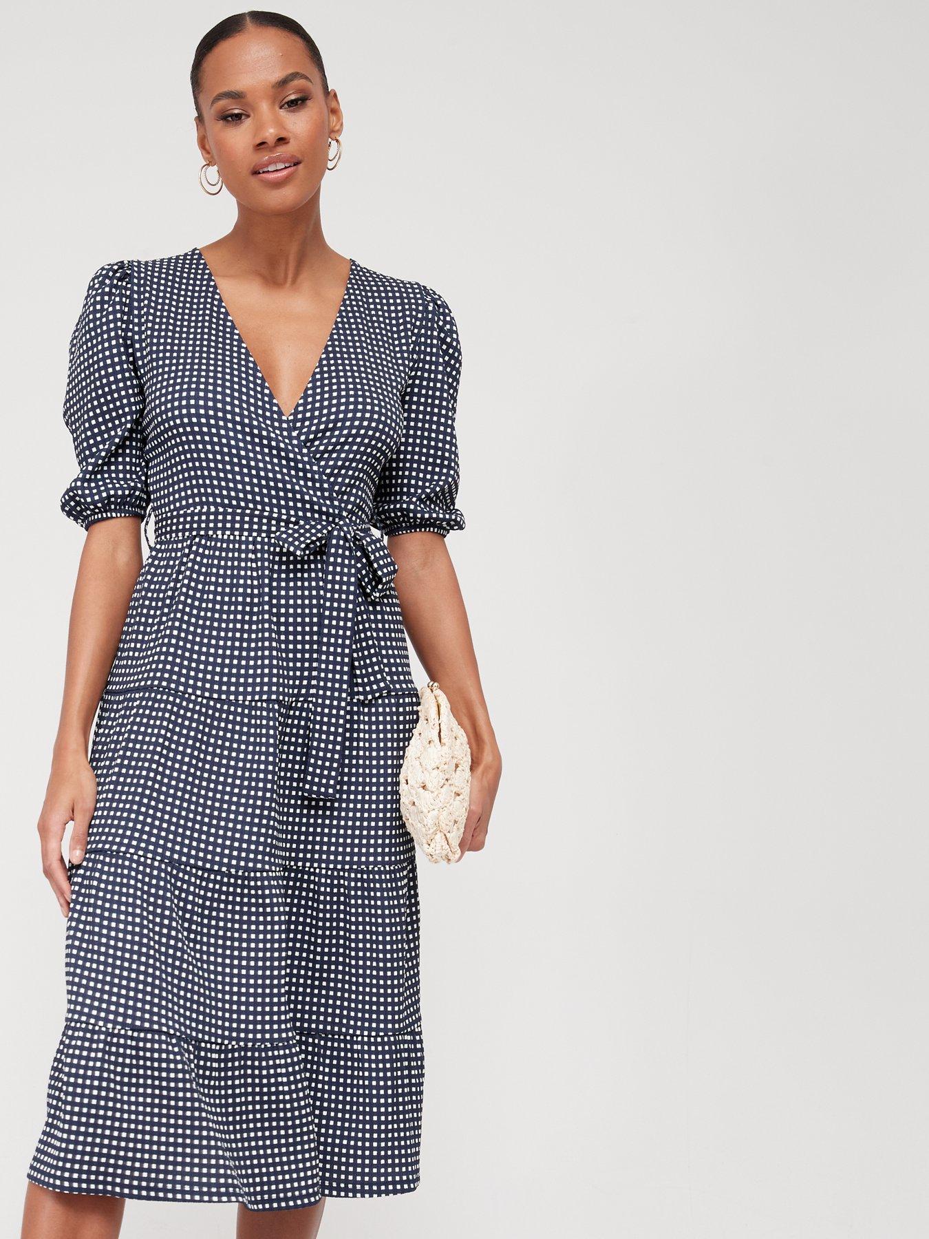 V by Very Crinkle Tiered Wrap Midaxi Dress | very.co.uk